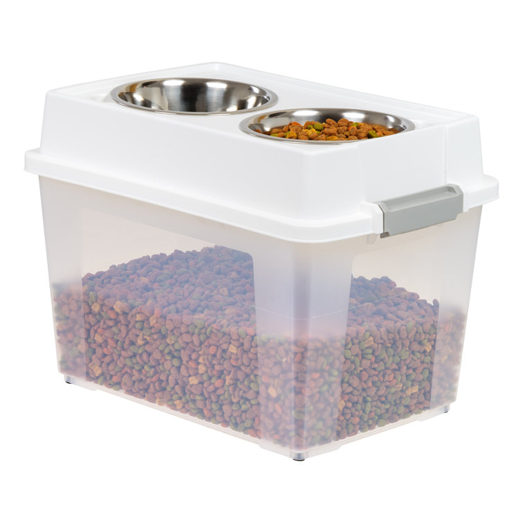 Dog food outlet storage and feeder